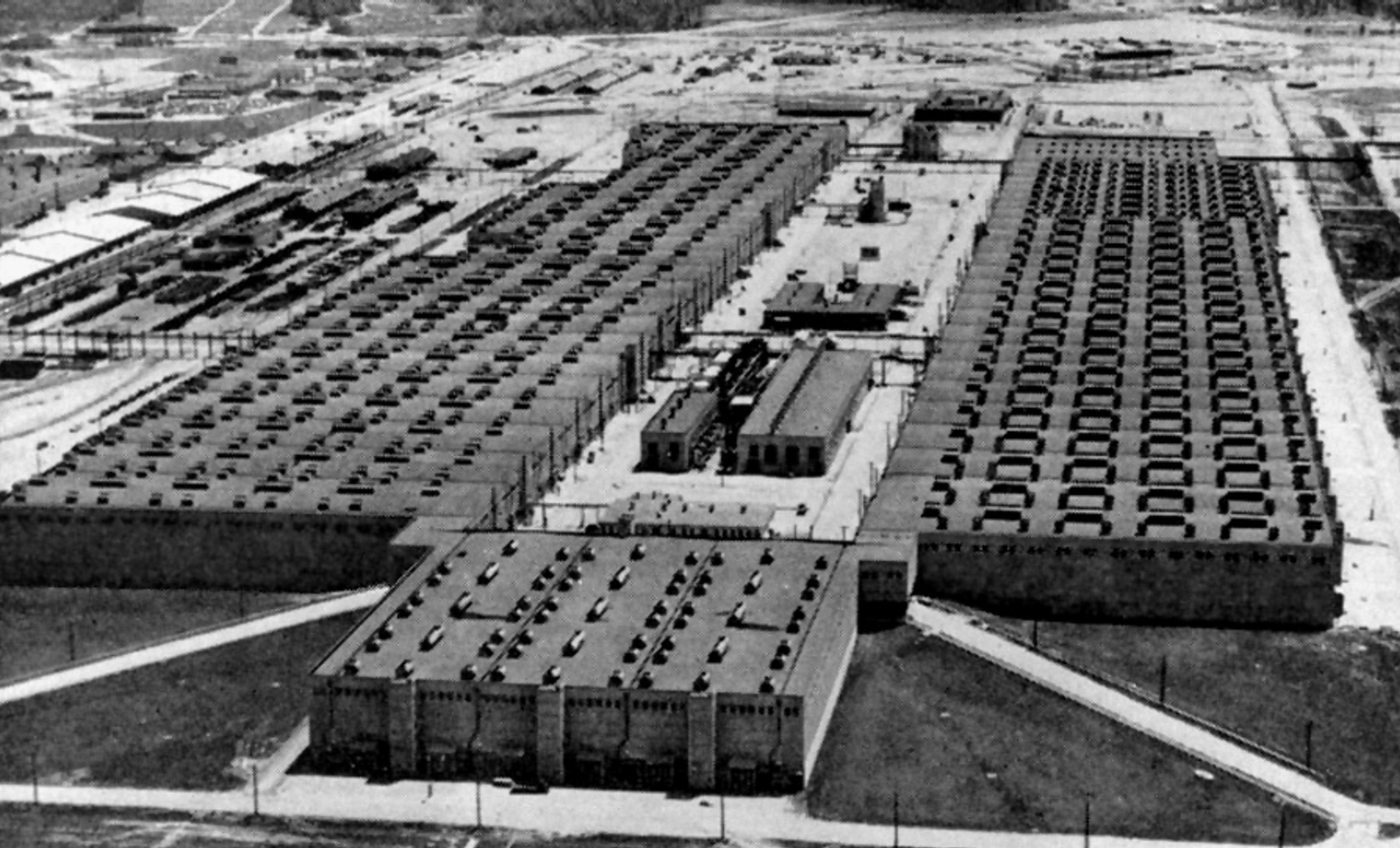 Aerial view of K-25 Gaseous Diffusion Plant at Oak Ridge, Tennessee. 